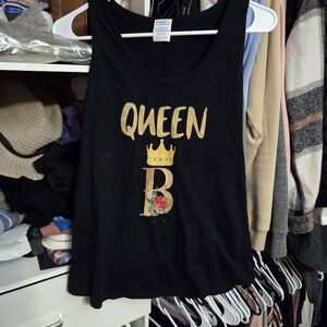 Black 'Queen B' Graphic Tank Top with Gold Lettering